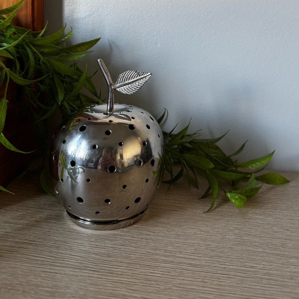 Silver Apple-Shaped Candle Holder